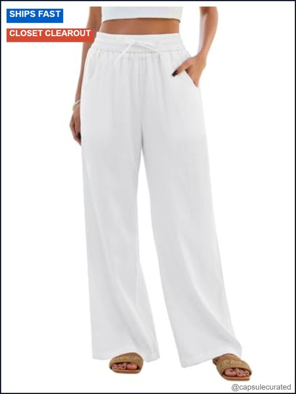 Wide Leg Palazzo Pants with Pockets Elastic Waist Drawstring
